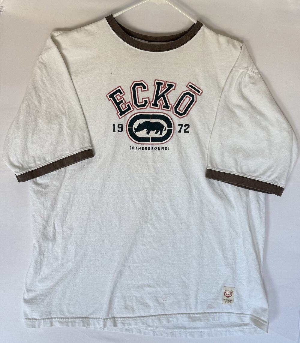 Ecko Unltd Ringer T-Shirt Men’s XL White 1972 Rhino A191